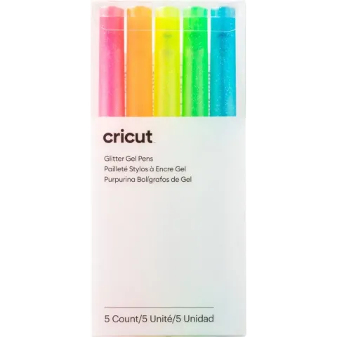 Cricut Glitter Gel Neon pennen | roze, oranje, geel, groen, blauw | 5 stuks