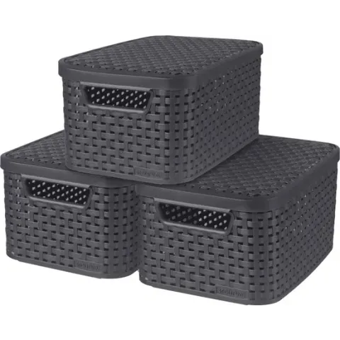 Curver Style Mand + Deksel M - 18L - 3 stuks - Antraciet