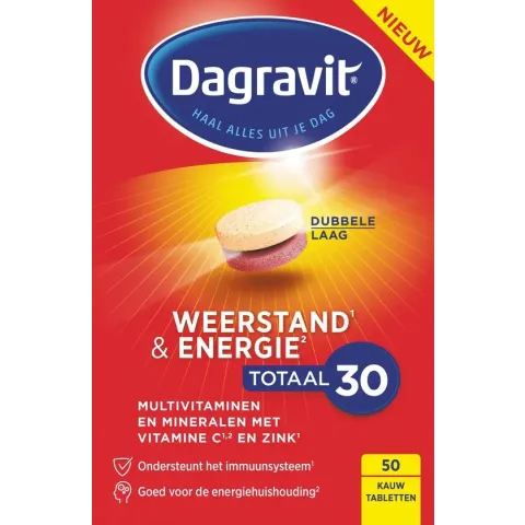 Dagravit Weerstand & Energie Totaal 30 - Multivitamine - Limoensmaak - 50 tabletten