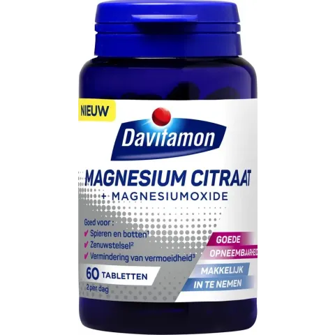Davitamon Magnesium Citraat 100% – Voedingssupplement - 60 Magnesiumtabletten