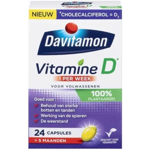 Davitamon Vitamine D - 1 per week - 100% plantaardig  - Vegan – Voedingssupplement - 24 capsules