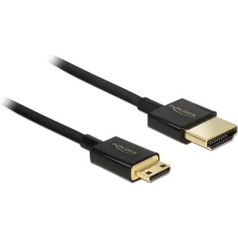 DeLOCK HDMI-A/HDMI Mini-C, 2 m HDMI kabel HDMI Type A (Standaard) HDMI Type C (Mini) Zwart