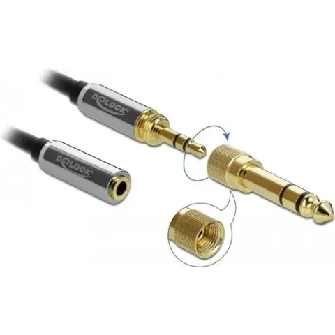 DeLOCK Premium 3,5mm Jack stereo audio verlengkabel met schroefbare 6,35mm Jack adapter / zwart - 5 meter