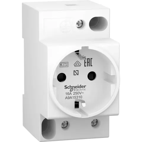 DIN-rail Wandcontactdoos - Randaarde - 230V AC - 16A - 6000A - Acti9 - Schneider Electric - A9A15310