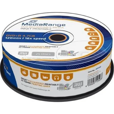 DVD+R MediaRange 4.7GB 25pcs Spindel 16x Inkjet Full Printa