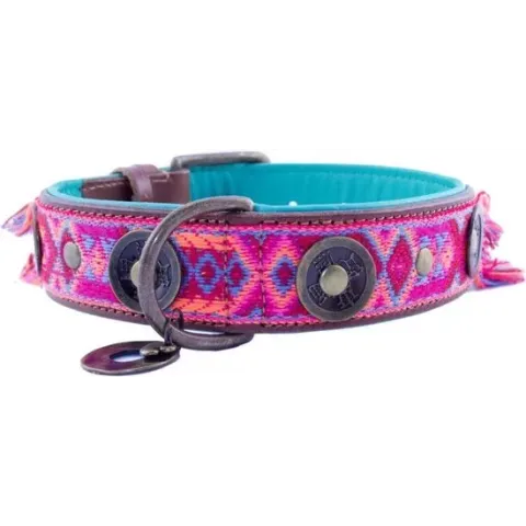 Dwam Halsband Boho Rosa Roze&Bruin - Hondenhalsband - 41-51x4.0 cm