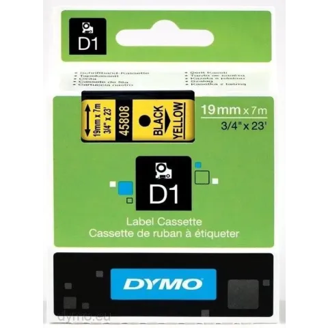 DYMO D1 -Standard Labels - Black on Yellow - 19mm x 7m