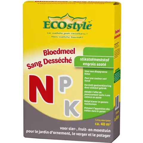 ECOstyle Bloedmeel - 1,6 kg - stikstofmeststof voor sier-,fruit- en moestuin- voor ca. 40 m2
