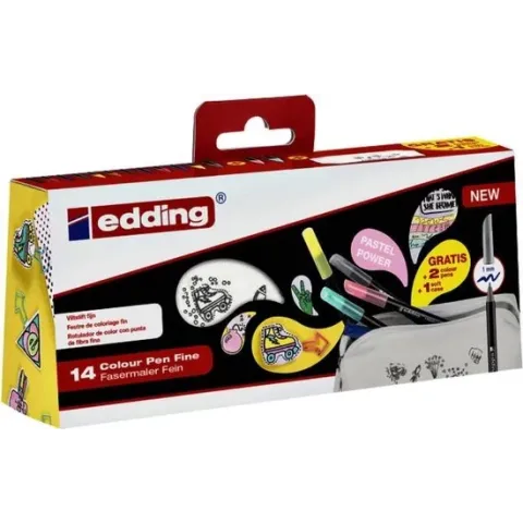 Edding 1200 viltstiften set - 14 kleuren - Incl 2 mandala wenskaarten