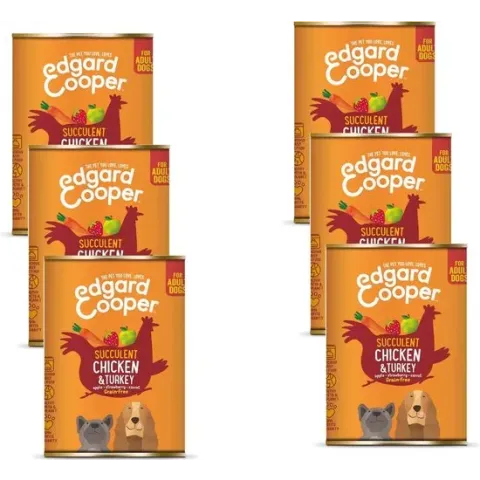 Edgard & Cooper Kip & Kalkoen Blik - Voor volwassen honden - Hondenvoer - 6 x 400 g