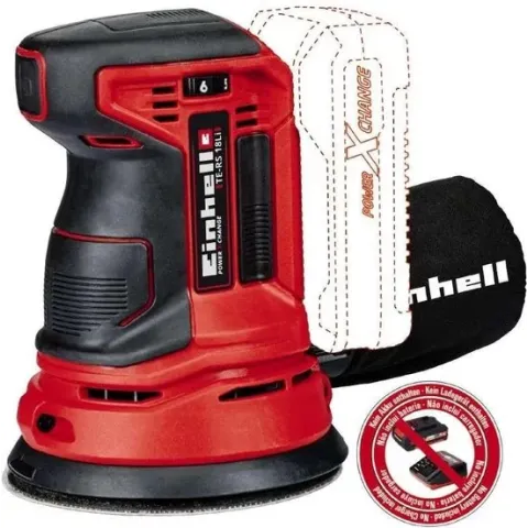 Einhell TE-RS 18 Li SOLO Accu Excentrische Schuurmachine Power-X-Change - 18 V / Li-Ion - Oscillaties: 14.000 - 20.000 p/min - Schuuroppervlak / Schuurschijf: 125 mm - Inclusief 1x schuurvel (K80) - Zonder accu & lader