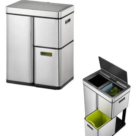 EKO Mirage Plus Sensor Afvalscheider Prullenbak - 35 + 15 + 15 l - Mat RVS