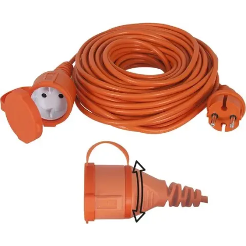 Exin Verlengsnoer - 20 meter -  2 x 1,5mm² - IP44 Spatwaterdicht - Oranje