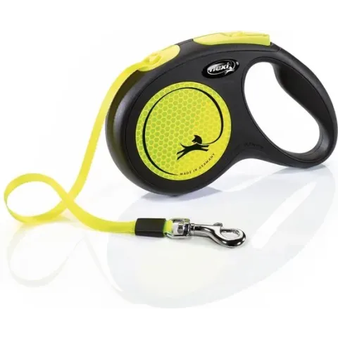 Flexi New Neon Tape - Hondenriem - Geel/Zwart - M - 5 m - (<25 kg)