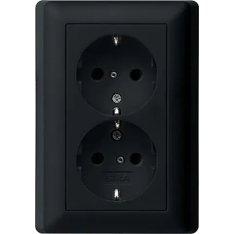 GIRA dubbele wandcontactdoos - Met randaarde - Inbouw - Zwart