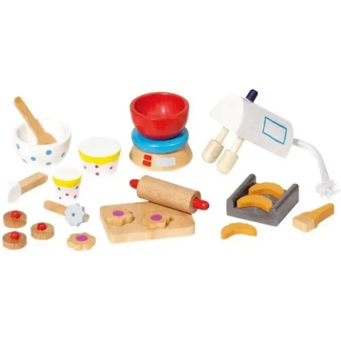 Goki Houten poppenhuis bak accessoires 22-delig