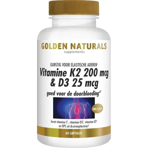 Golden Naturals Vitamine K2 200 mcg & D3 25 mcg (60 vegetarische capsules)
