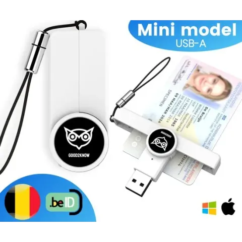Good2know Id Kaartlezer mini - USB A - België – Kaartlezer identiteitskaart – Identiteitskaartlezer - eID – Id Lezer – Mac, Windows