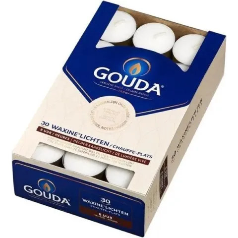 Gouda witte 8-uurs waxinelichtjes in doos 30 stuks