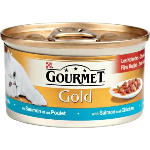 Gourmet Gold Fijne Hapjes - Zalm en Kip - Kattenvoer - 24 x 85 g