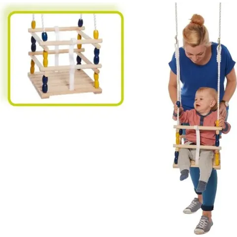 Happy People Houten Schommelzitje Met Tralies 30 Cm Blauw/geel