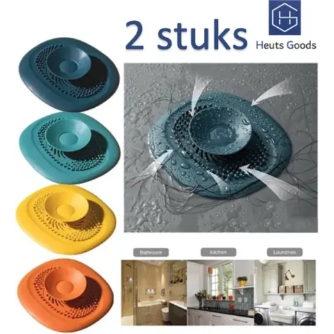 Heuts Goods - 2x Gootsteenzeef - Gootsteenstop - Afvoerzeef - Afvoerstop - Spoelbal - Bad - Douchebak - Keuken - Wasbak - Badkuip - Siliconen - Blauw - 2 Stuks