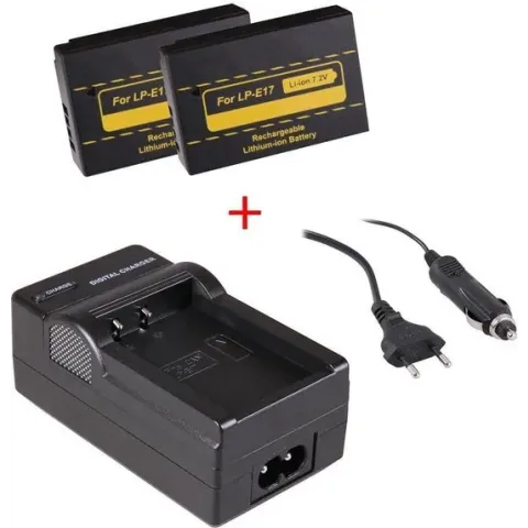 Huismerk 2 x camera-accu's LP-E17 voor Canon + oplader