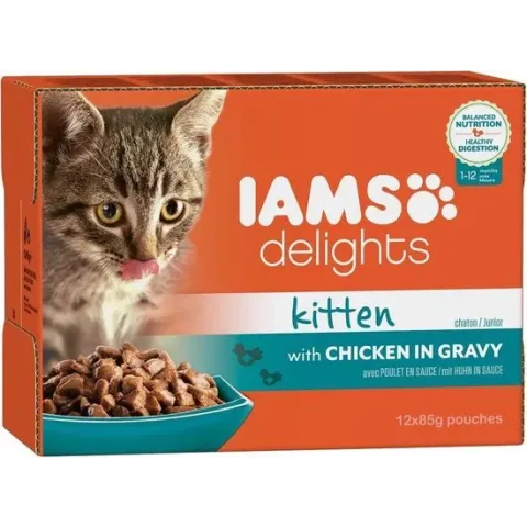 Iams Delights Kitten met Kip in Saus - Kat - Natvoer - 12 x 85 gr