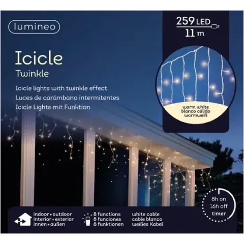 Icicle lights 259led 11m warm white | Lumineo 494828