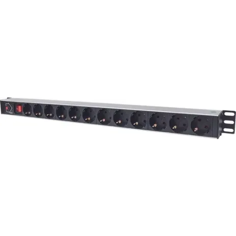 Intellinet 714044 19 inch Patchkast-stekkerdoos 1 HE Geaarde contactdoos Zwart