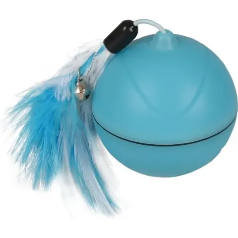 Kattenspeelgoed Led Bal Magic met veren - Blauw - 7 cm