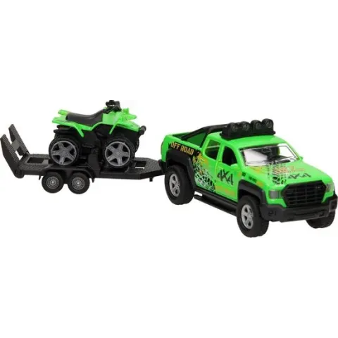 Kids Globe Auto pb terreinwagen met trailer en quad + licht/geluid