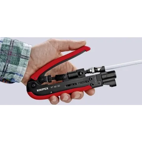 Knipex 97 40 20 SB Compressiegereedschap Geschikt voor F-stekker, BNC-stekker, RCA-stekker RG59, RG6, RG11