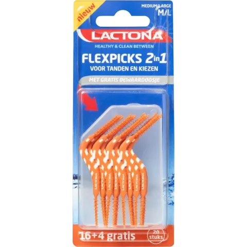 Lactona Flex Picks 2in1 M/L - Tandenstoker - Oranje - 20 stuks