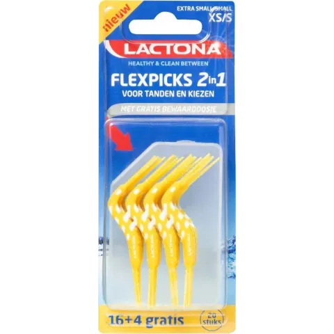 Lactona Flex Picks 2in1 XS/S - Tandenstoker - Geel - 20 stuks