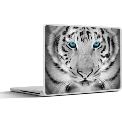 Laptop sticker - 14 inch - Dieren - Tijger - Ogen - Blauw - Zwart wit