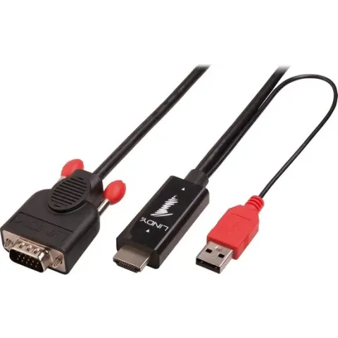 Lindy 1.0m HDMI/USB - VGA 1 m HDMI + USB VGA (D-Sub) Zwart