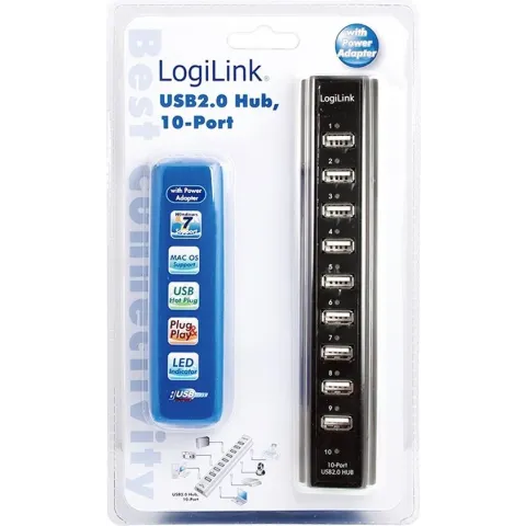 LogiLink UA0096 10 poorten USB 2.0-hub Zwart