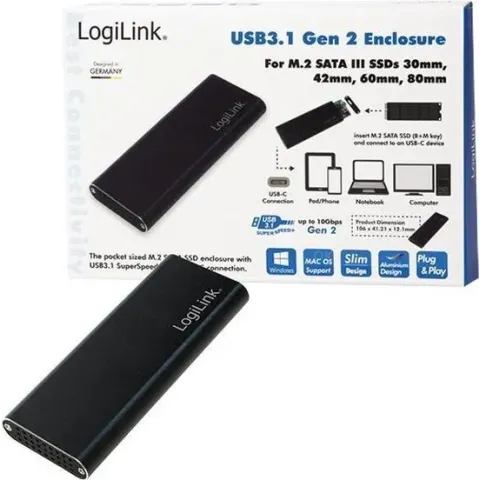 LogiLink UA0314 behuizing voor opslagstations M.2 SDD-behuizing Zwart