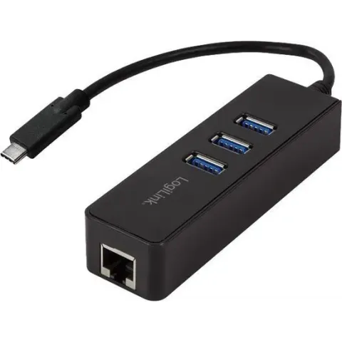 LogiLink USB 3.2 Gen 1 (USB 3.0) Adapter [1x USB 3.2 Gen 1 stekker C (USB 3.0) - 1x RJ45-bus, USB 3.2 Gen 1 bus A (USB