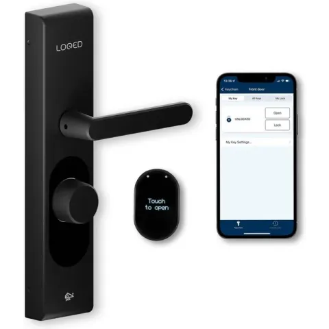 LOQED Touch Smart Lock – Slim Deurslot – Smartlock Slim Slot met Smart Home Integratie Bridge, Cilinder & Codetoegang - Zwart
