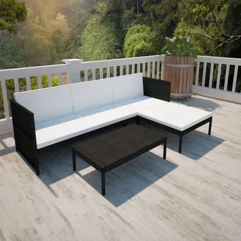 Lounge set voor buiten - 3 zits bank - zwart
