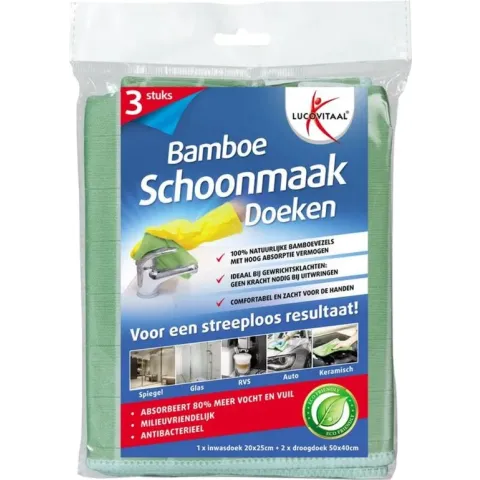 Lucovitaal Bamboe Schoonmaakdoeken 3 stuks
