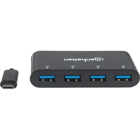 Manhattan 162746 4 poorten USB 3.2 Gen 1-hub Met USB-C stekker Zwart