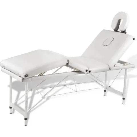 Massagetafel inklapbaar met aluminium frame (vier delen / crèmewit)