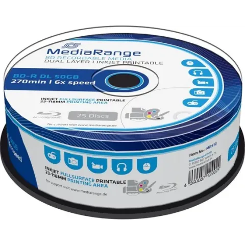MediaRange MR510 Lees/schrijf blu-ray disc BD-R DL 50 GB 25 stuk(s)