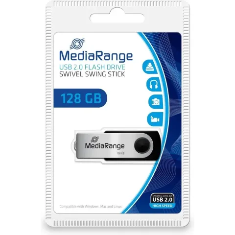 MediaRange MR913 USB flash drive 128 GB USB Type-A 2.0 Zwart, Zilver