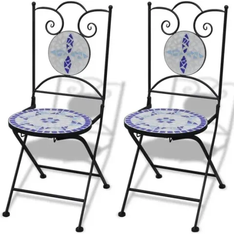 Mozaïekstoel bistro blauw/wit set van 2