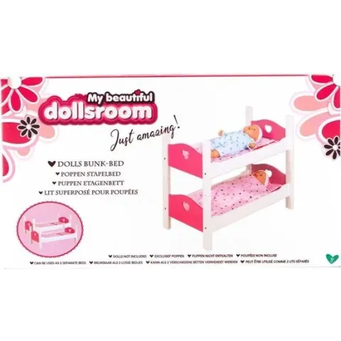 My Beautiful Dollsroom Houten Poppen-Stapelbed Roze/Wit