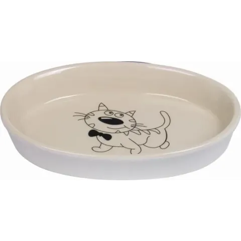 Nobby eetbak kat ovaal met opdruk creme / beige 17 x 11 x 2,5 cm